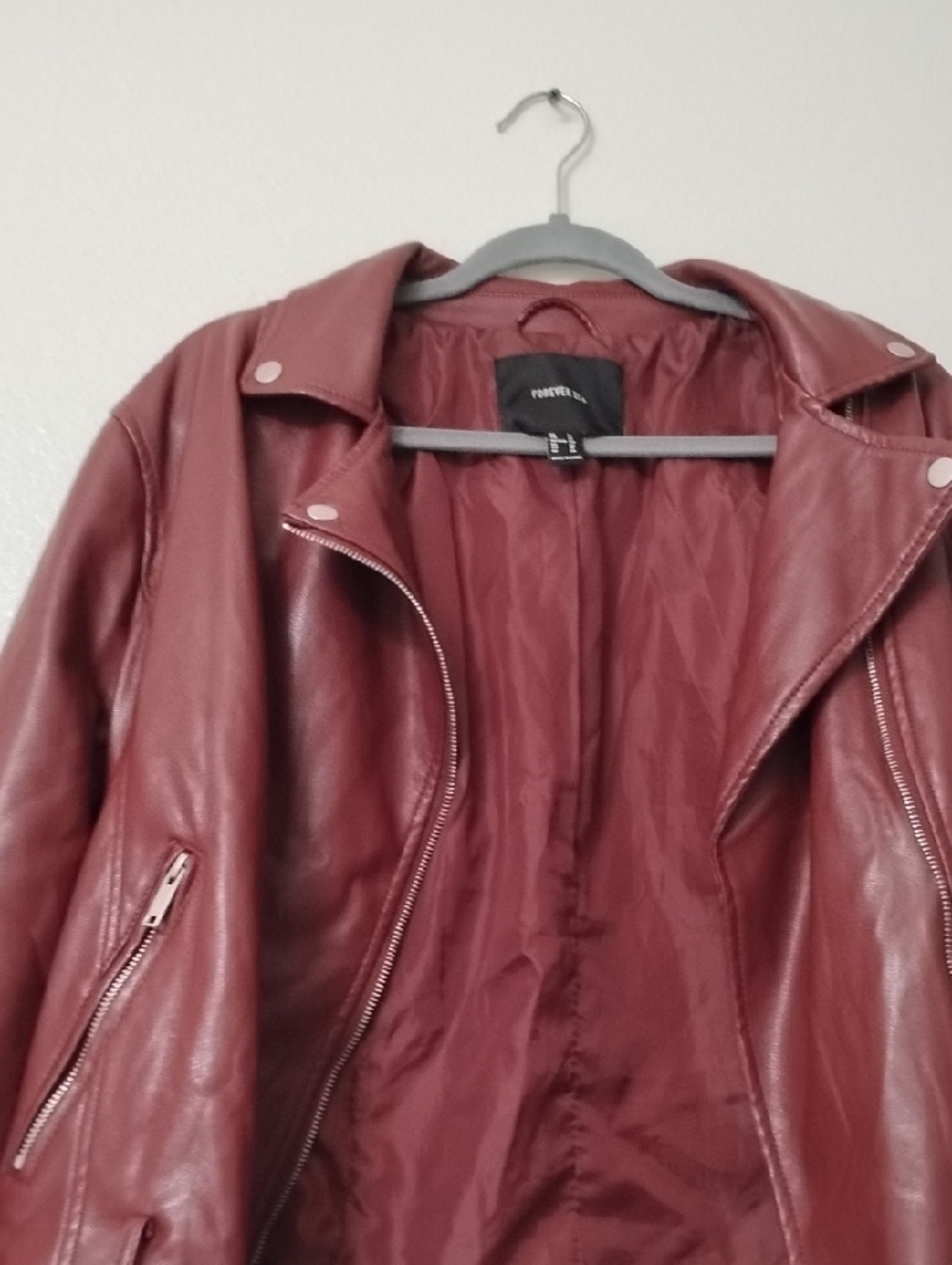 Forever 21 Burgundy Faux Leather Moto Jacket - Picture 11 of 12
